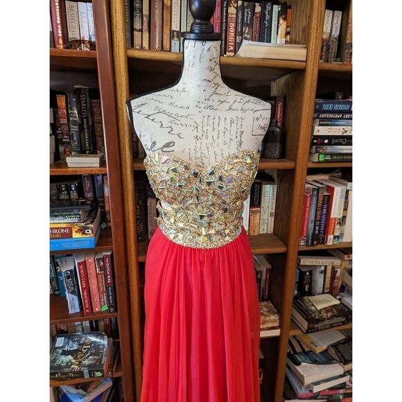 la femme prom 18602 jeweled bustier dress with fuschia chiffon skirt euc sz 2 - Picture 4 of 8